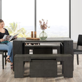 American Silver Birch::Gallery::Expanded Siberian Birch Transformer Table Shown with Bench