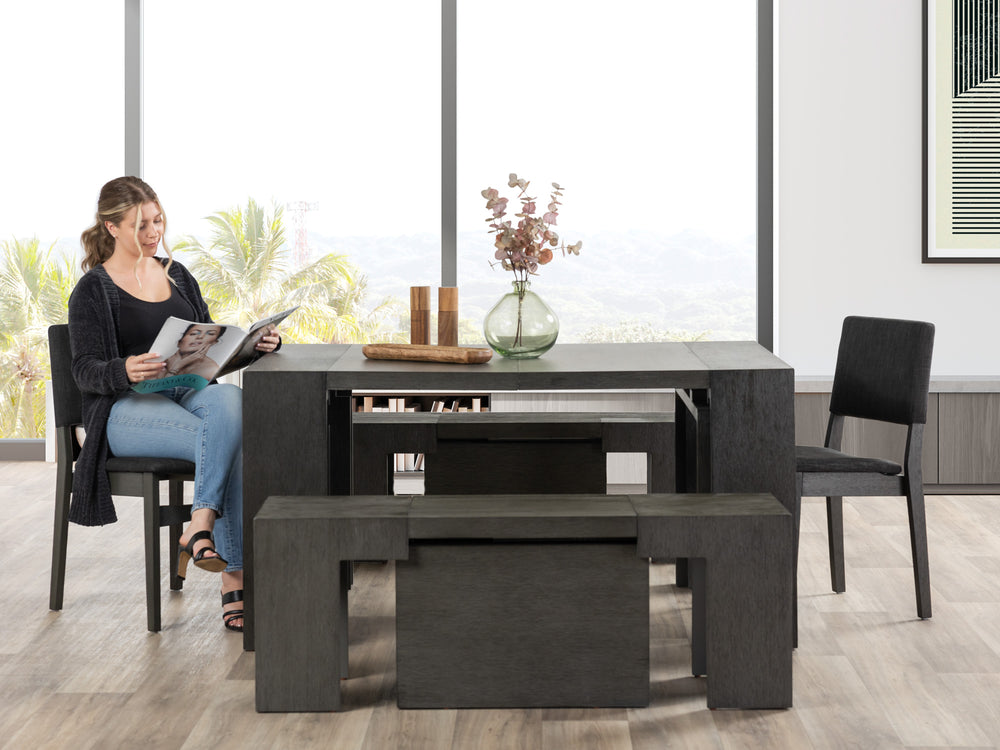 American Silver Birch::Gallery::Expanded Siberian Birch Transformer Table Shown with Bench