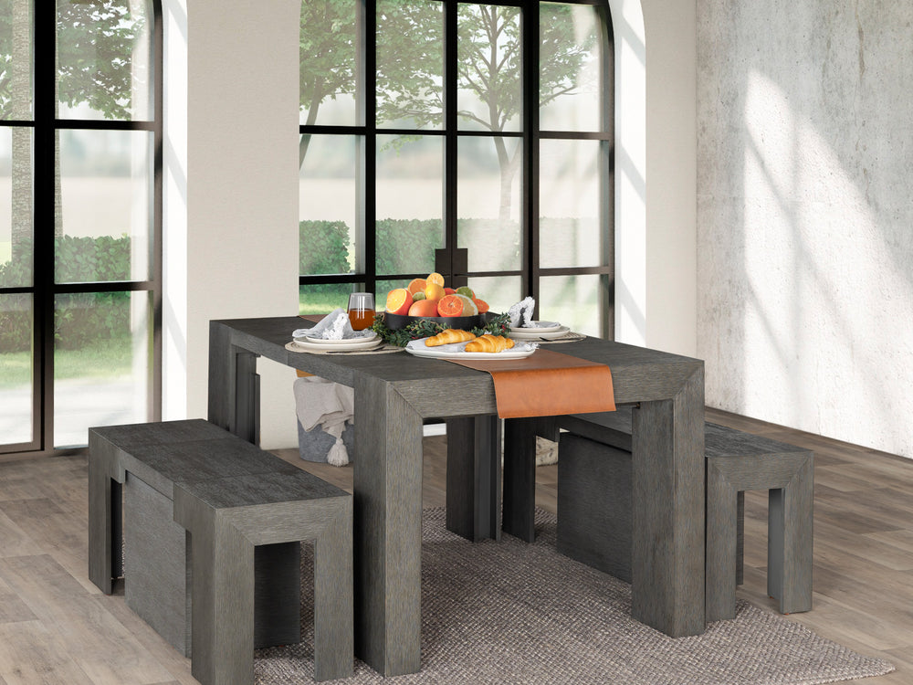 American Silver Birch::Gallery::Expanded Siberian Birch Transformer Table Shown with Bench